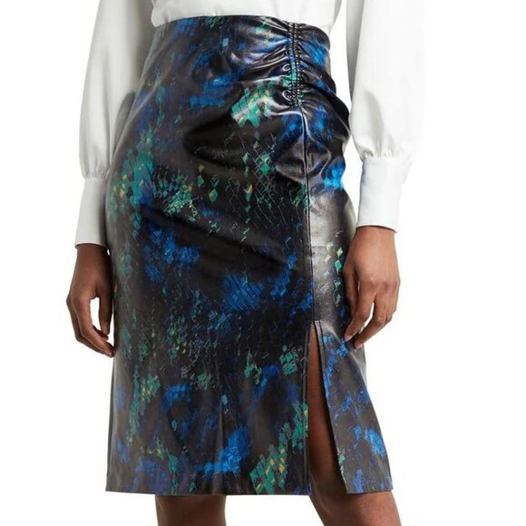 H by Halston Dresses & Skirts - NWT H Halston leather like black, blue, green snakeskin skirt, Medium